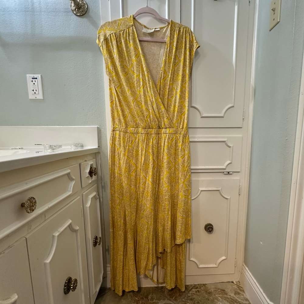 Anthropologie Maeve Handkerchief Hem Midi Dress Yellow Women’s Size Large